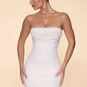 Oh Polly "Basel" Beaded Mini Dress in Ivory